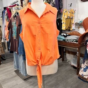 Orange Sleeveless Tie-Front Top